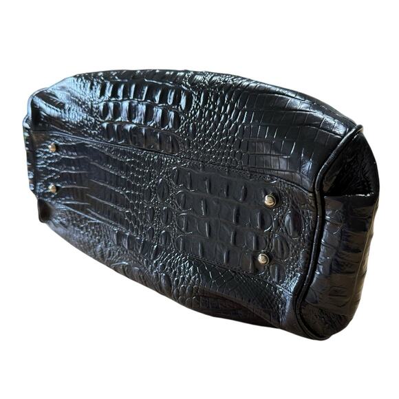 Brahmin Elisa Melbourne Large Leather Satchel Black Gold Registration Card - Picture 9 of 12